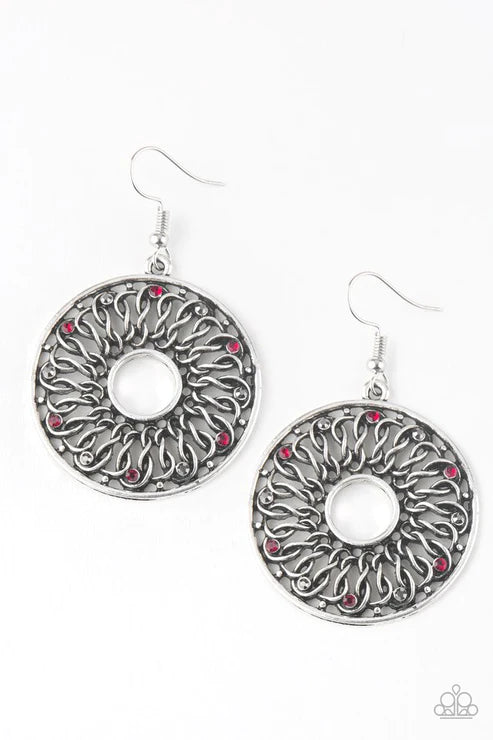 Malibu Musical - Multi (Red/White/Hematite) Dotted Twist/Interlock Hoop Earrings E#4071