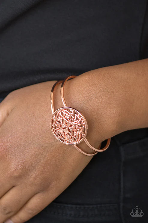 Mandala Majesty - Copper Mandala Filigree Cuff Hinged Bracelet B#6679