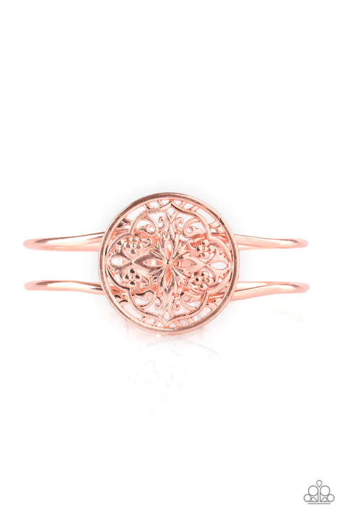 Mandala Majesty - Copper Mandala Filigree Cuff Hinged Bracelet B#6679