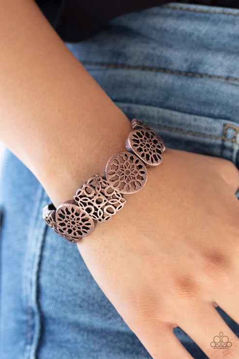 Mandala Mixer - Copper Mandala Filigree Cuff Hinged Bracelet B#6493