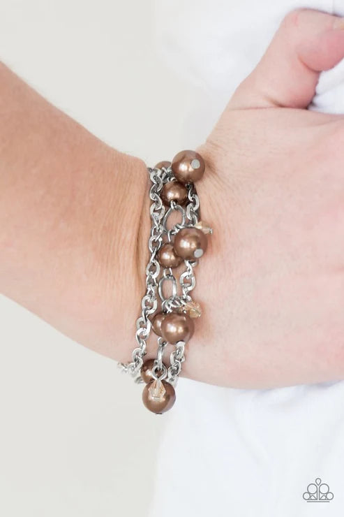 Manhattan Musical - Brown Pearl Faceted Crystal 3D Floral Accent Bracelet B#6397