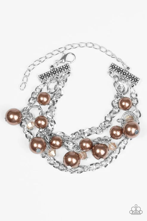 Manhattan Musical - Brown Pearl Faceted Crystal 3D Floral Accent Bracelet B#6397