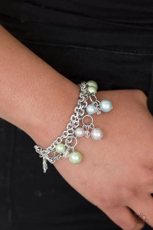 Manhattan Musical - Multi (Blue/Green/White ) Pearl Faceted Crystal 3D Floral Accent Bracelet B#5568