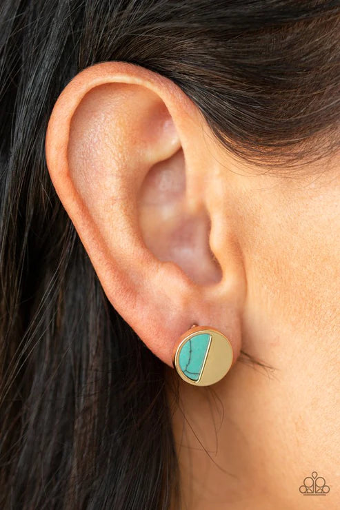 Marble Minimalist - Blue/Gold Half-Moon Disc Stone Earrings E#4027