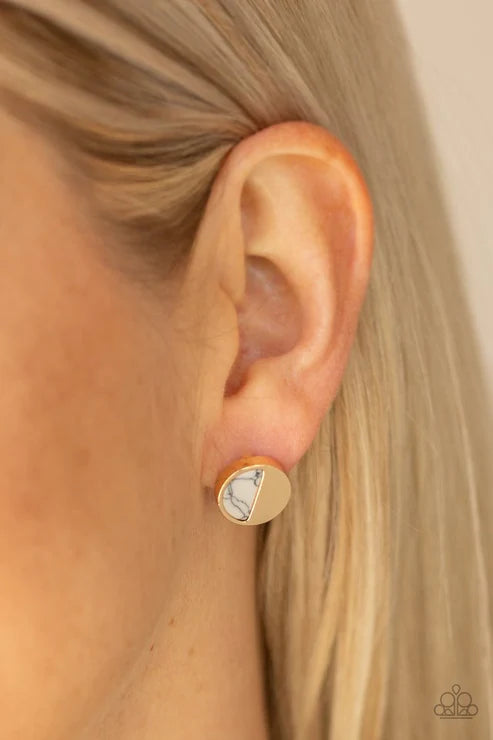Marble Minimalist - White/Gold Half-Moon Disc Stone Earrings E#3957