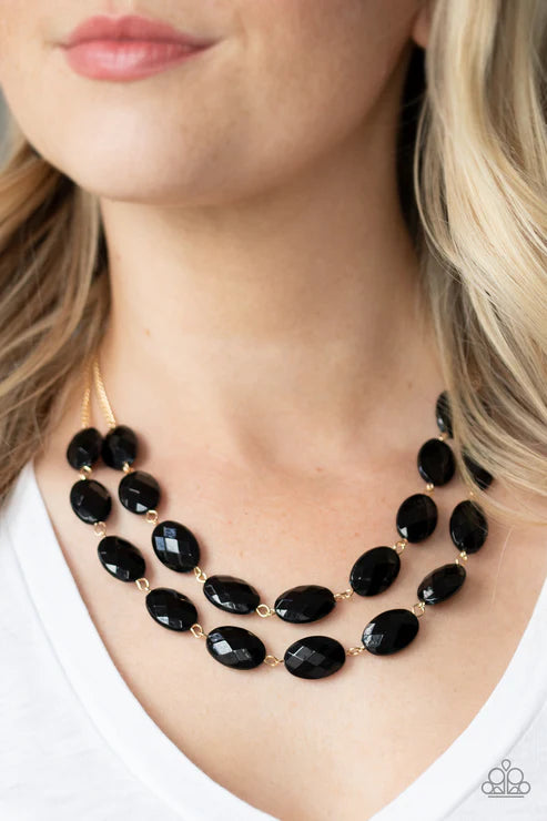 Max Volume - Black/Gold Oval Faceted Link Necklace N#3804