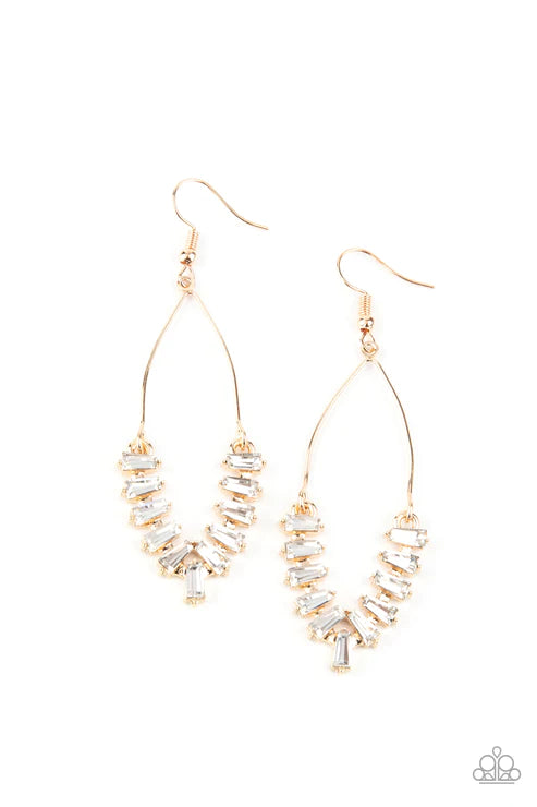 Me, Myself, and ICE - Gold Faceted Encrusted Emerald Cut Earrings E#5818