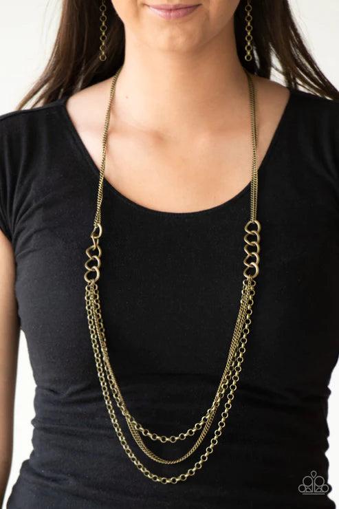 Mechanical Mayhem - Oversized Brass Mismatched Link Industrial Collision Necklace N#3454
