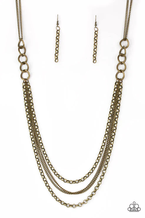 Mechanical Mayhem - Oversized Brass Mismatched Link Industrial Collision Necklace N#3454