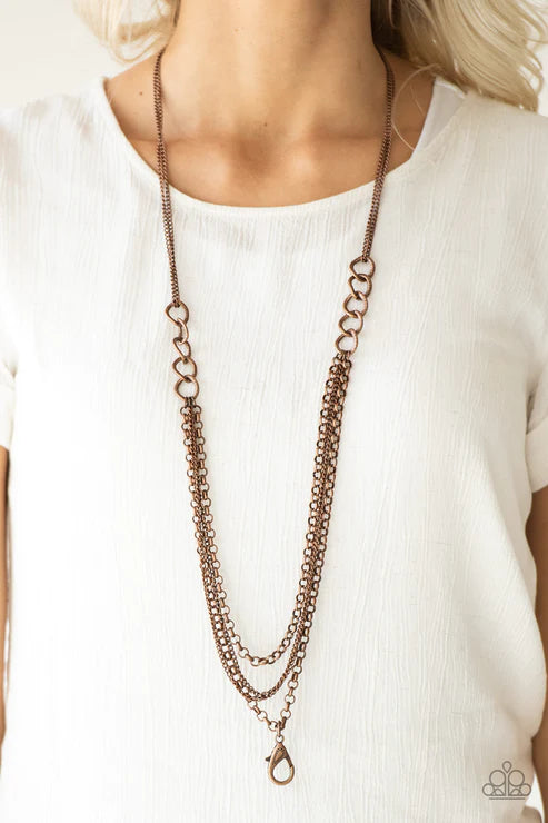 Mechanical Mayhem - Oversized Copper Mismatched Link Industrial Collision Lanyard Necklace N#4016
