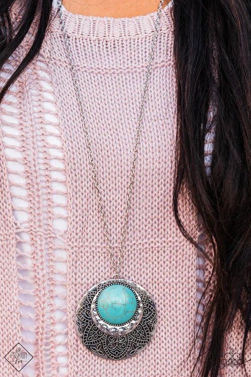 Medallion Meadow - Blue Stone Medallion Floral Hammered Tribal Necklace N#3610