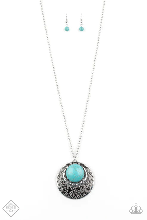 Medallion Meadow - Blue Stone Medallion Floral Hammered Tribal Necklace N#3610