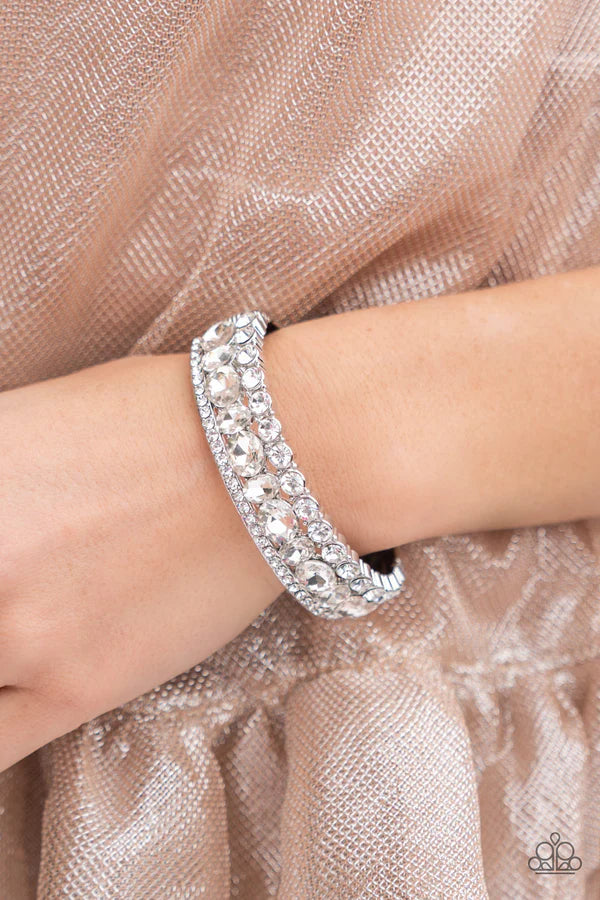 Mega Megawatt- White Majestic Trio Mismatched Encrusted Stacked Bangle Hinged Bracelet B#943