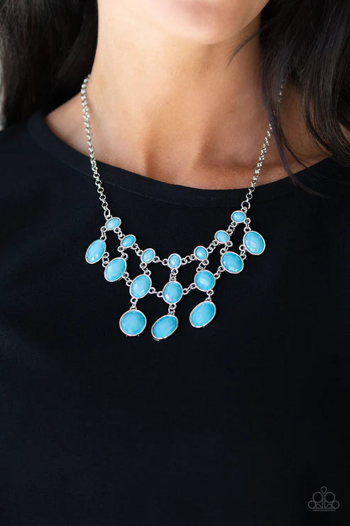 Mermaid Marmalade - Blue Opalescent Netted Fringe Necklace N#2744