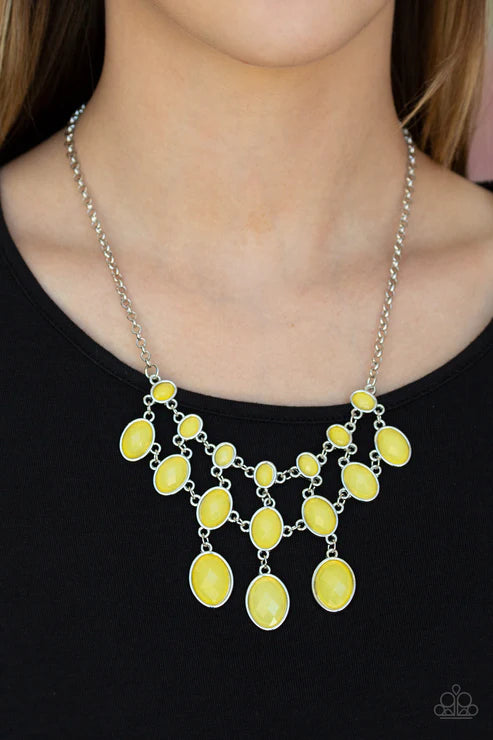 Mermaid Marmalade - Yellow Opalescent Netted Fringe Necklace N#3192