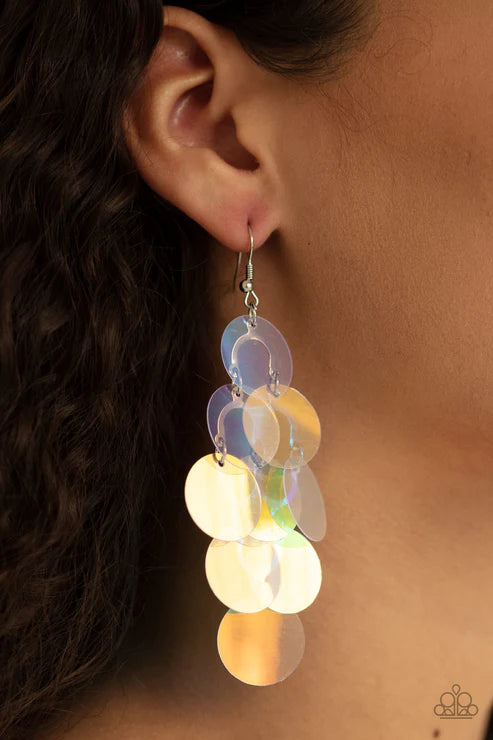 Mermaid Shimmer - Oversized Multi Bubbly Mermaid Iridescent Discs Earrings E#6750