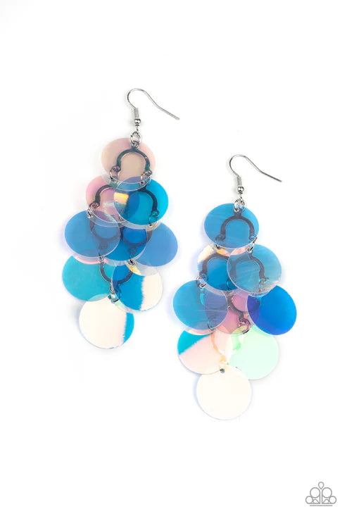 Mermaid Shimmer - Oversized Multi Bubbly Mermaid Iridescent Discs Earrings E#6750