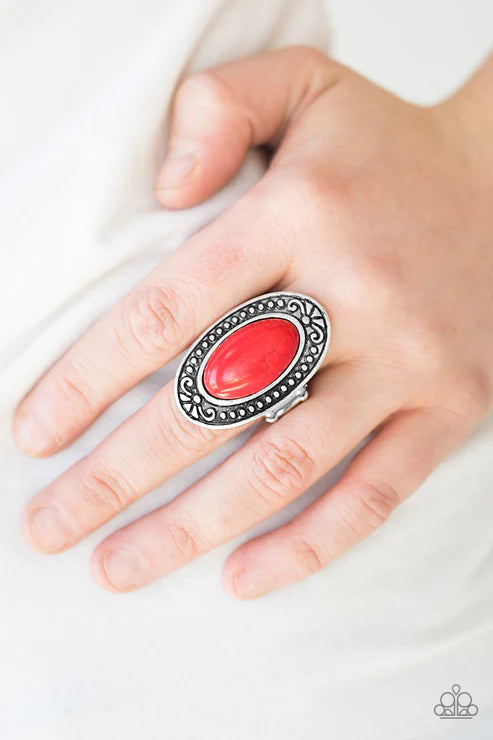 Mesa Meadows - Oversized Red (Fiery) Antiqued Stone Ring R#5295
