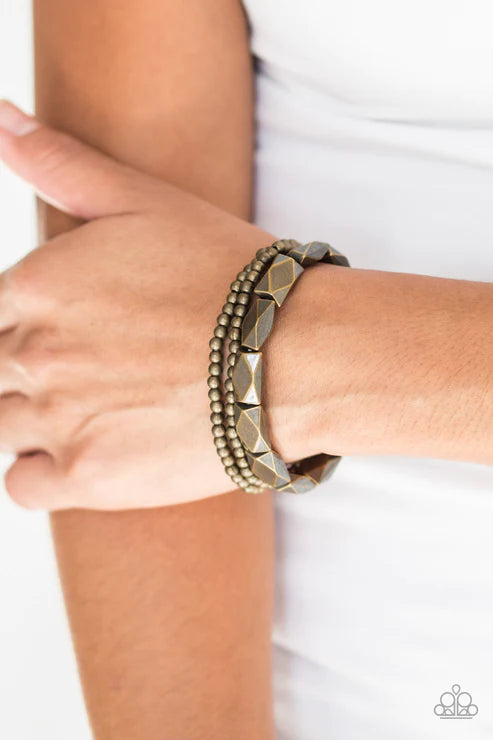 Metal Movement - Brass Faceted Accent Industrial Bracelet Stack B#3447