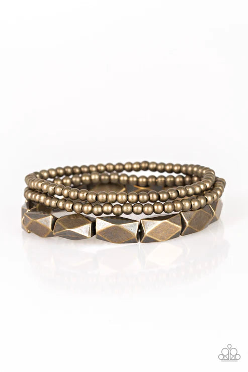 Metal Movement - Brass Faceted Accent Industrial Bracelet Stack B#3447