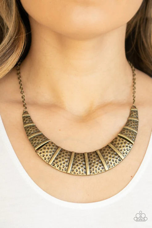 Metallic Mechanics - Brass Hammered Crescent Plate Necklace N#3443
