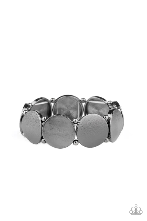 Metallic Spotlight - Metallic Black/Gunmetal Hammered Disc Industrial Bracelet B#4364