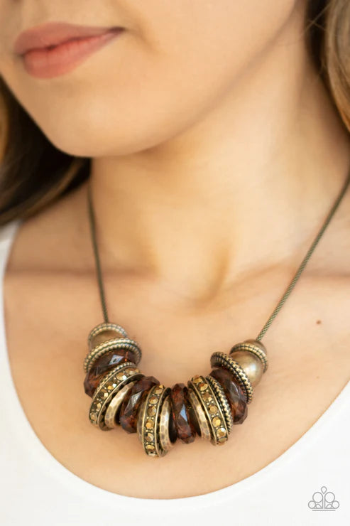Metro Mantra - Oversized Brass Aurum Encrusted Crystal Hoop Necklace N#3037