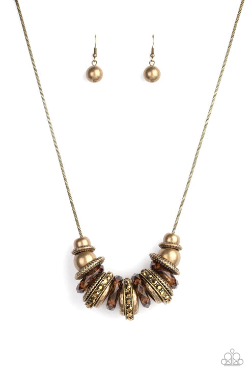 Metro Mantra - Oversized Brass Aurum Encrusted Crystal Hoop Necklace N#3037