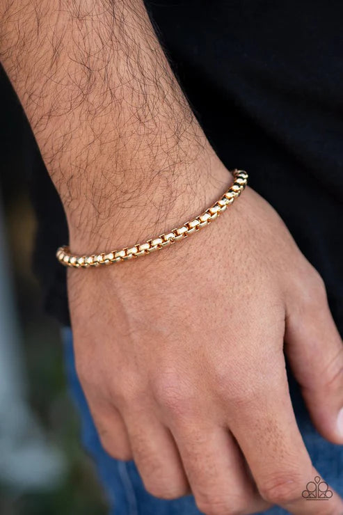 Metro Marathon - Gold High Sheen Round Box Chain Linked Urban Bracelet B#5491