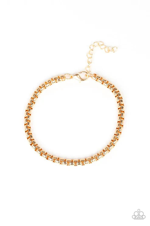 Metro Marathon - Gold High Sheen Round Box Chain Linked Urban Bracelet B#5491