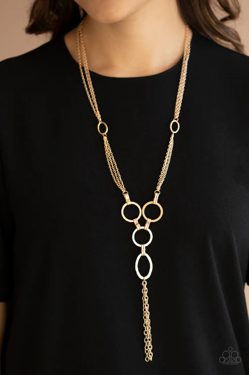 Metro Mechanics - Oversized Gold Oval Hammered Links Chain Stream Industrial Necklace N#3271