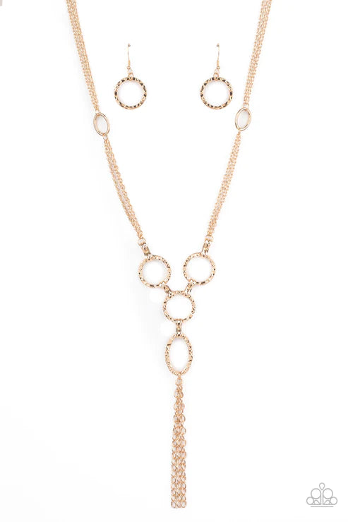 Metro Mechanics - Oversized Gold Oval Hammered Links Chain Stream Industrial Necklace N#3271