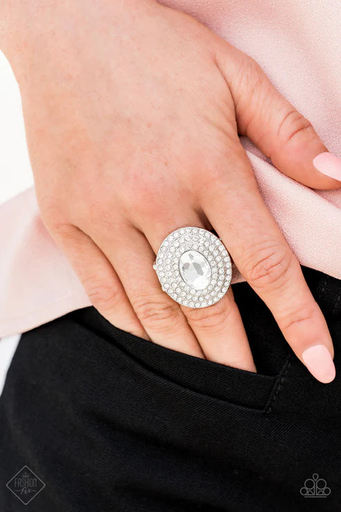 Metro Millionaire - Oversized White Oval Encrusted Spellbinding Ring R#5957