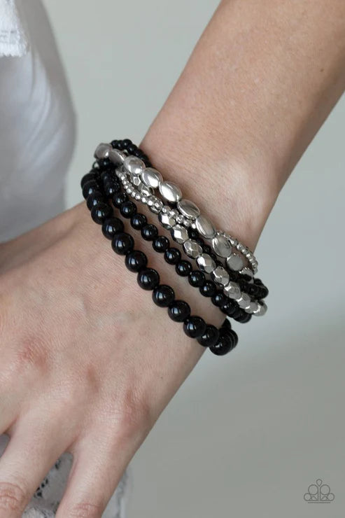 Metro Mix Up - Black Pearl Accent Bracelet Stack B#3682