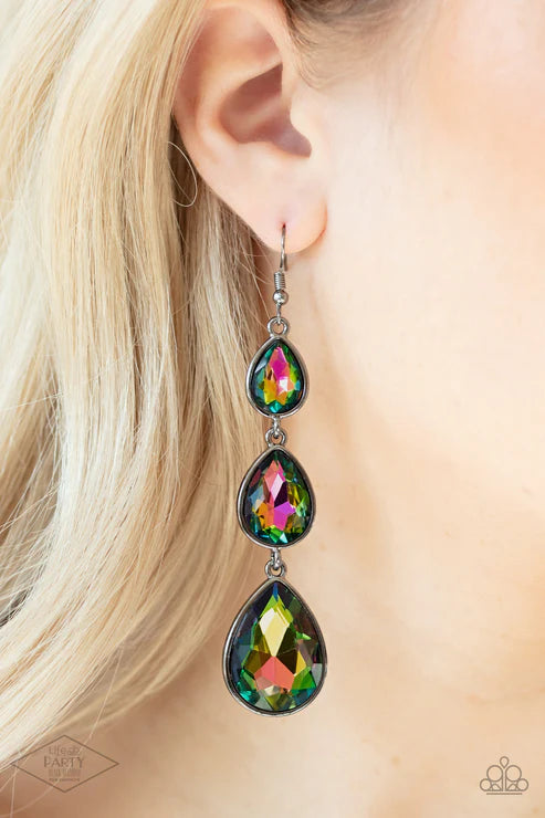 Metro Momentum - Oversized Multi/Gunmetal (Oil Spill) Exaggerated Drip Teardrop Earrings E#4976