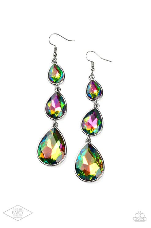 Metro Momentum - Oversized Multi/Gunmetal (Oil Spill) Exaggerated Drip Teardrop Earrings E#4976