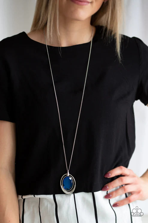 Metro Must-Have - Oversized Blue Oval Hypnotic Dipped Encrusted Necklace N#5108