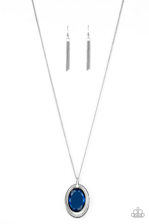 Metro Must-Have - Oversized Blue Oval Hypnotic Dipped Encrusted Necklace N#5108