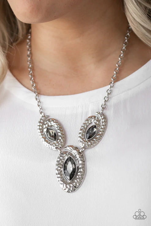 Metro Mystique - Silver Smoky Hammered Swirl Marquise-Cut Necklace N#4035