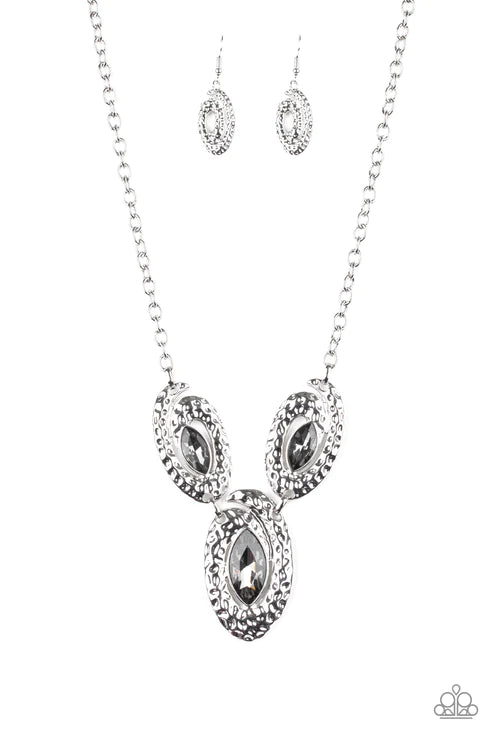 Metro Mystique - Silver Smoky Hammered Swirl Marquise-Cut Necklace N#4035