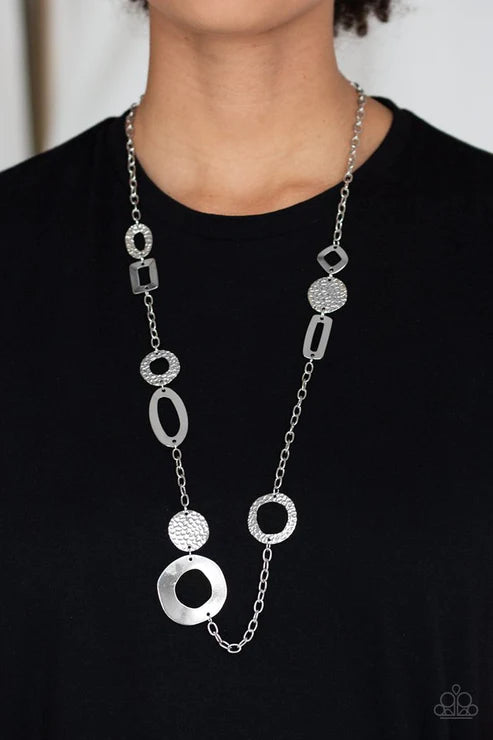 Metro Scene - Oversized Silver Mismatched Smooth/Textured Abstract Textured Connected Necklace N#2755