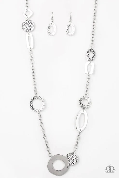 Metro Scene - Oversized Silver Mismatched Smooth/Textured Abstract Textured Connected Necklace N#2755