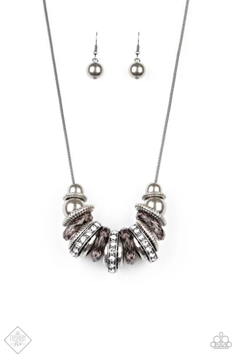 3-Piece Oversized Gunmetal Gritty-Tin Encrusted Crystal Hoop Industrial Set SET#6752