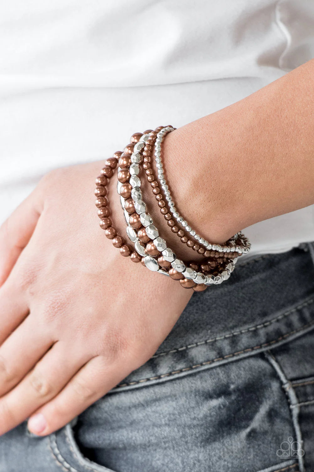 Metro Mix Up - Brown Pearl Accent Bracelet Stack B#7057