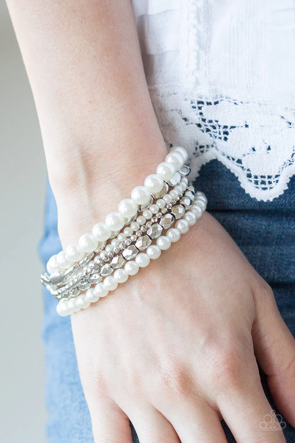 Metro Mix Up - White Pearl Accent Bracelet Stack B#7080