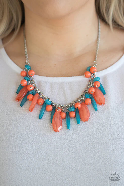 Miami Martinis - Multi (Opaque Blue/Coral) Cluster Fringe Necklace N#3365