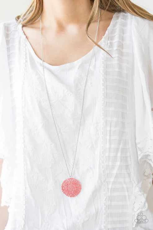 Midsummer Musical - Orange (Coral) Filigree Filled Pendant  Necklace N#7323