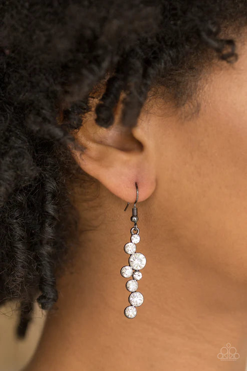 Milky Way Magnificence - Oversized Black White Encrusted Tumble Coalescing Magnificent Lure Earrings E#6002