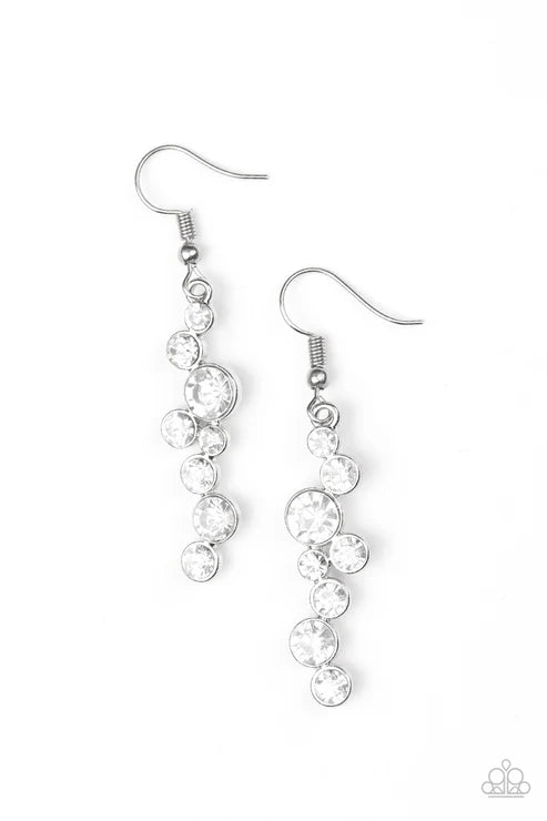 Milky Way Magnificence - Oversized White Encrusted Tumble Coalescing Magnificent Lure Earrings E#7384