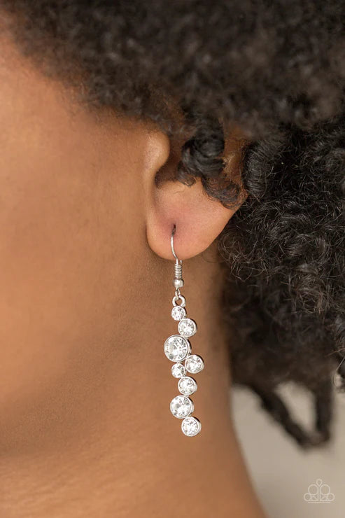 Milky Way Magnificence - Oversized White Encrusted Tumble Coalescing Magnificent Lure Earrings E#7384